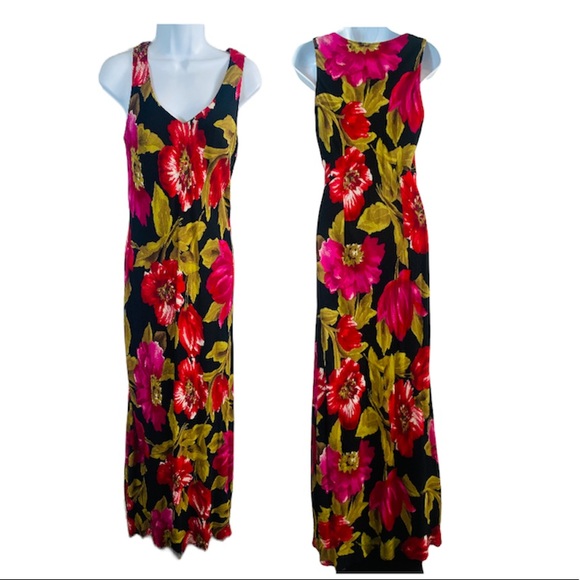 Stunning Vintage Floral Print Slight Flare Bottom Maxi Length Dress Size 10 - Picture 2 of 9
